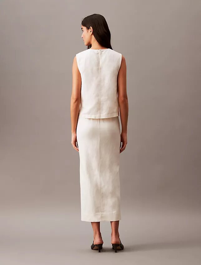 Jupe midi en mélange de lin Jupe midi en mélange de lin