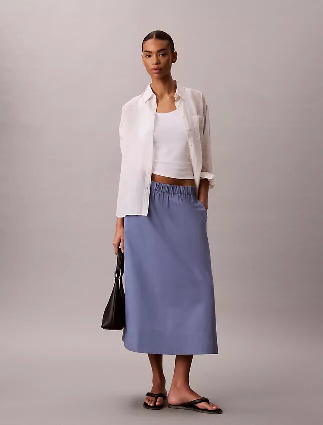 Jupe midi en popeline de coton Jupe midi en popeline de coton
