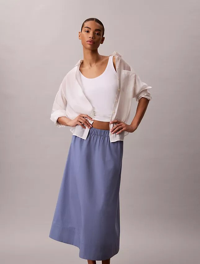 Jupe midi en popeline de coton Jupe midi en popeline de coton