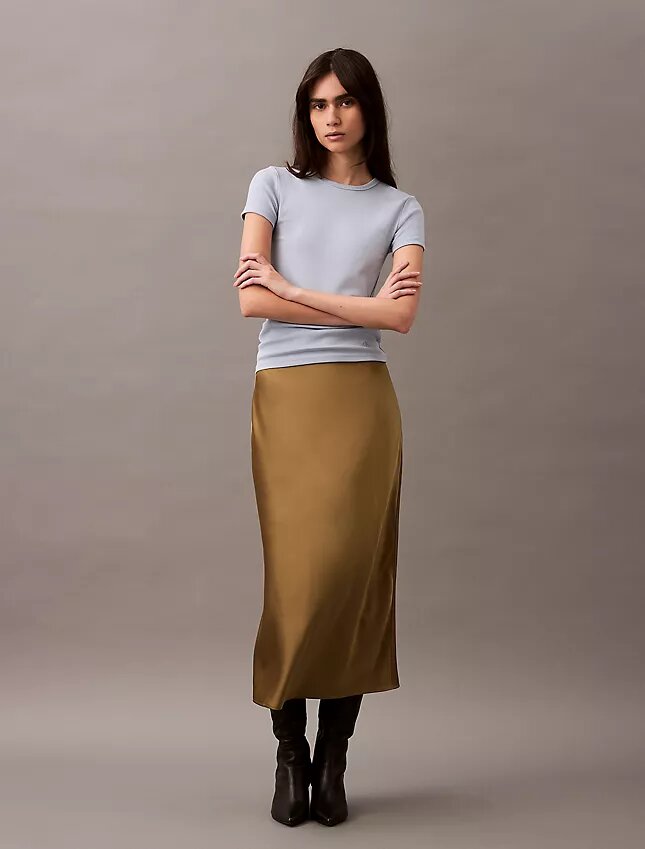 Jupe midi en satin extensible Jupe midi en satin extensible
