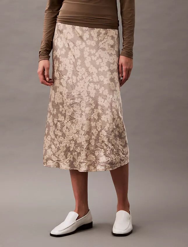 Jupe midi en satin froissé imprimé Jupe midi en satin froissé imprimé