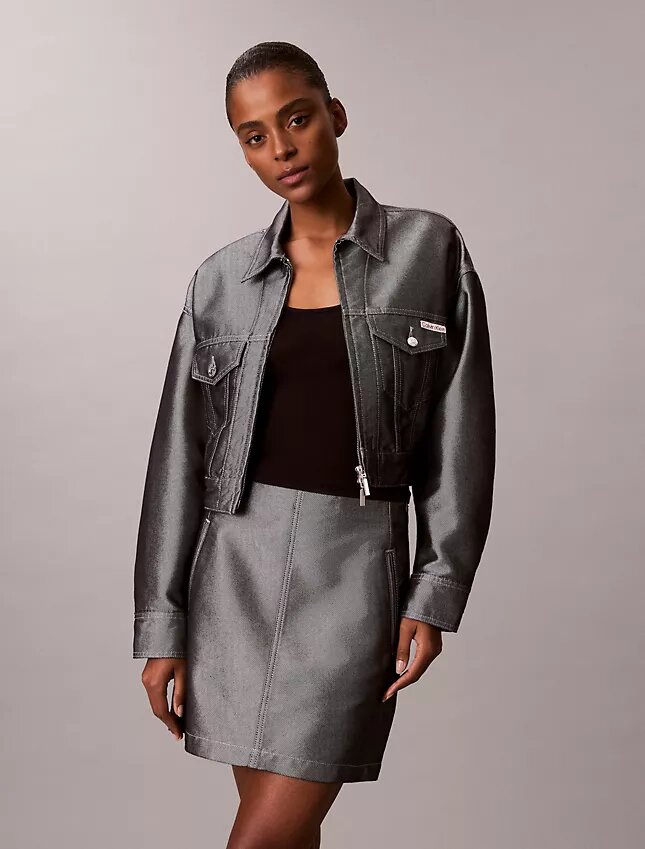 Jupe trapèze en Denim brillant Jupe trapèze en Denim brillant