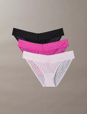 Lot de 3 bikinis taille basse en dentelle avec logo Icon