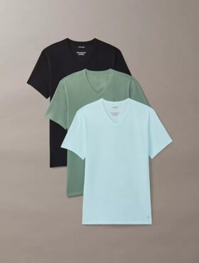 Lot de 3 t-shirts à col en V coupe ajustée en mélange de Cotton Stretch