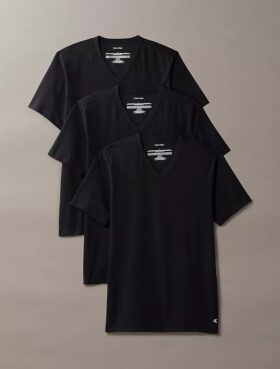 Lot de 3 t-shirts à col en V coupe ajustée en mélange de Cotton Stretch
