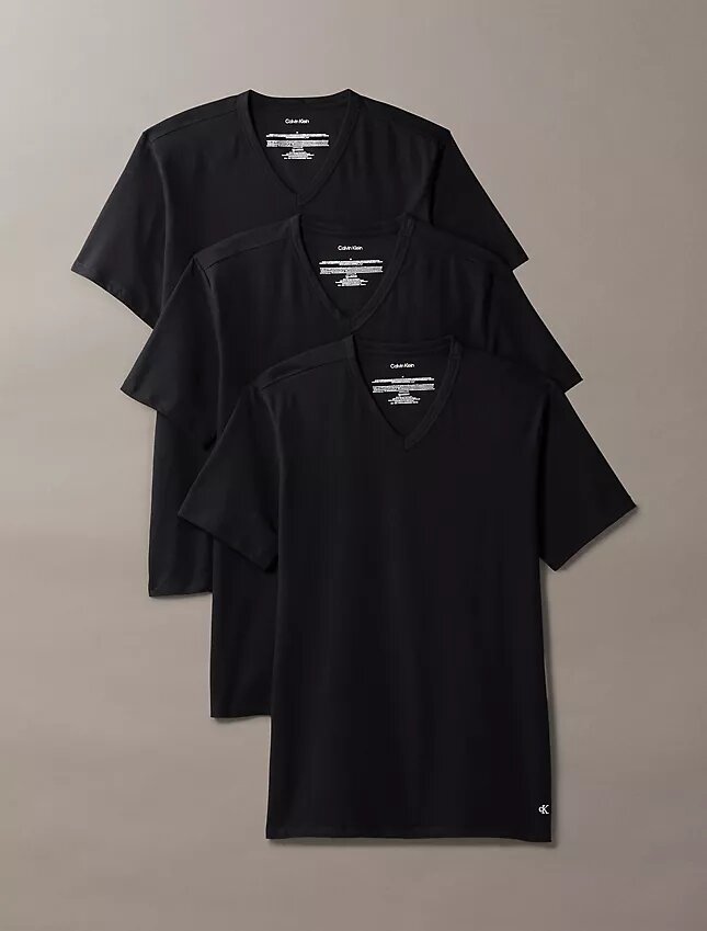 Lot de 3 t-shirts à col en V coupe ajustée en mélange de Cotton Stretch Lot de 3 t-shirts à col en V coupe ajustée en mélange de Cotton Stretch