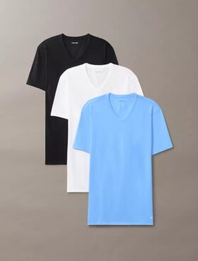 Lot de 3 t-shirts à col en V coupe ajustée en mélange de Cotton Stretch