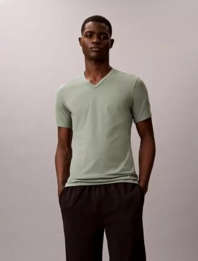 Lot de 3 t-shirts à col en V coupe ajustée en mélange de Cotton Stretch