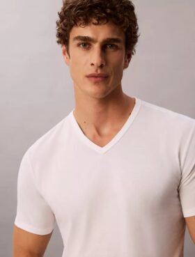 Lot de 3 t-shirts à col en V coupe ajustée en mélange de Cotton Stretch