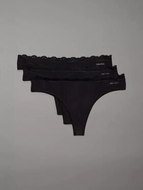 Lot de 3 Thongs en microfibre extensible avec dentelle