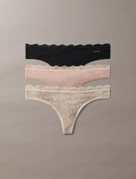 Lot de 3 Thongs en microfibre extensible avec dentelle
