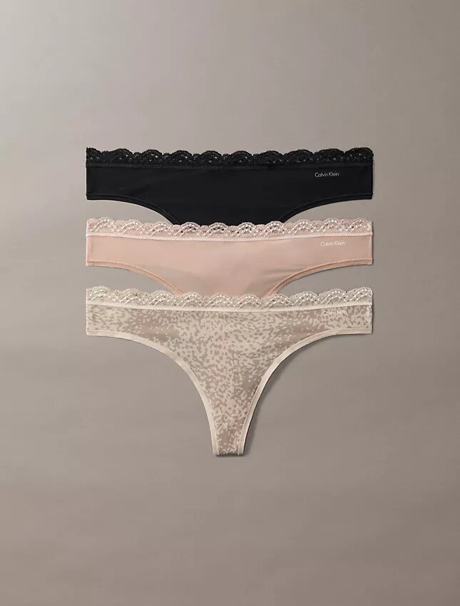 Lot de 3 Thongs en microfibre extensible avec dentelle Lot de 3 Thongs en microfibre extensible avec dentelle