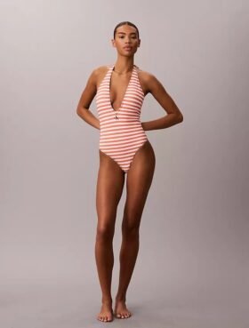Maillot de bain une pièce plongeant à monogramme graphique Maillot de bain une pièce plongeant à monogramme graphique