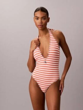 Maillot de bain une pièce plongeant à monogramme graphique Maillot de bain une pièce plongeant à monogramme graphique