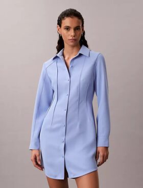 Mini-robe chemise décontractée en sergé