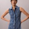 Mini-robe en denim à coutures apparentes
