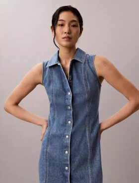 Mini-robe en denim à coutures apparentes
