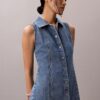 Mini-robe en denim à coutures apparentes