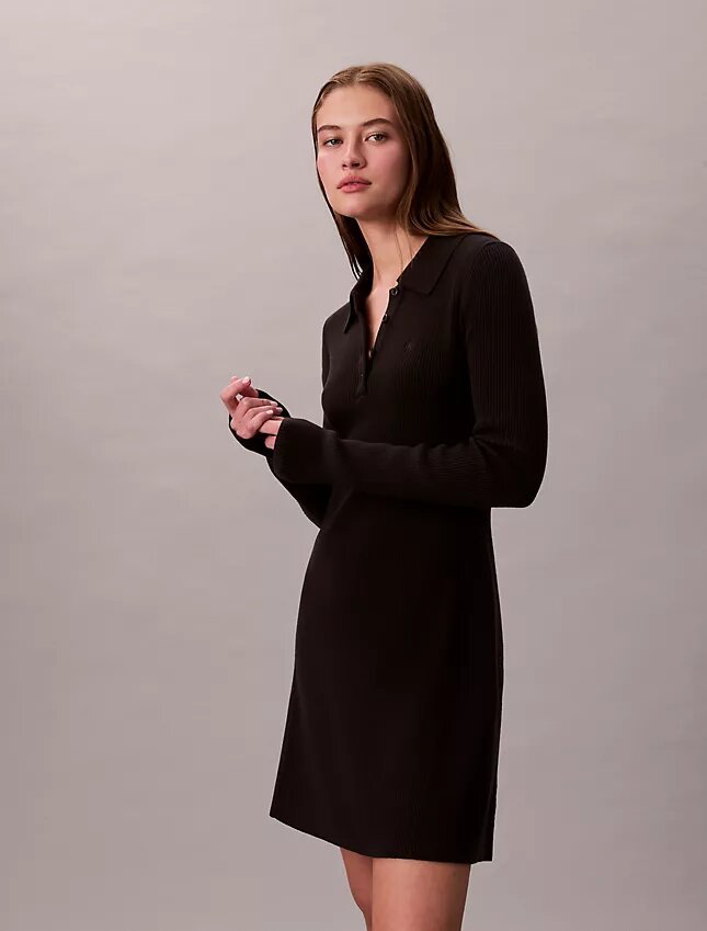 Mini-robe polo en coton côtelé à col en V Mini-robe polo en coton côtelé à col en V