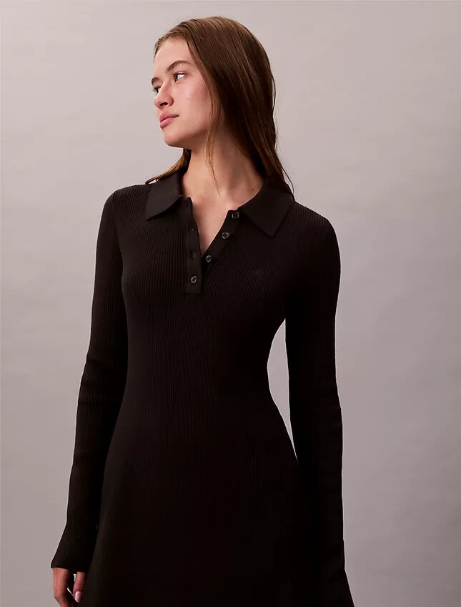 Mini-robe polo en coton côtelé à col en V Mini-robe polo en coton côtelé à col en V