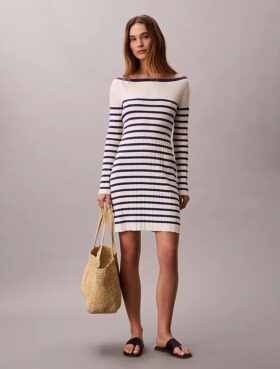 Mini-robe à rayures, manches longues et côtes