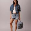 Mini sac à dos à rabat en Denim avec logo Mini sac à dos à rabat en Denim avec logo