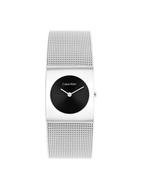 Montre à cadran géométrique et bracelet en maille