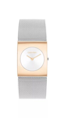 Montre à cadran géométrique et bracelet en maille