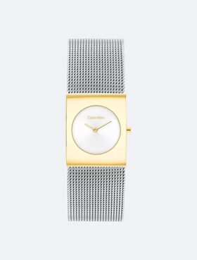 Montre à cadran géométrique et bracelet en maille