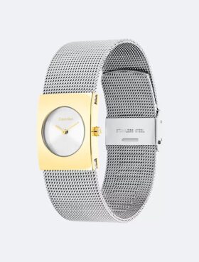 Montre à cadran géométrique et bracelet en maille