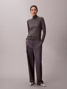 Pantalon cargo décontracté en sergé de satin