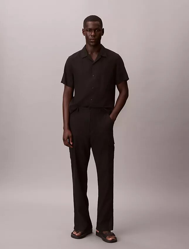 Pantalon cargo droit décontracté en lin et coton Pantalon cargo droit décontracté en lin et coton