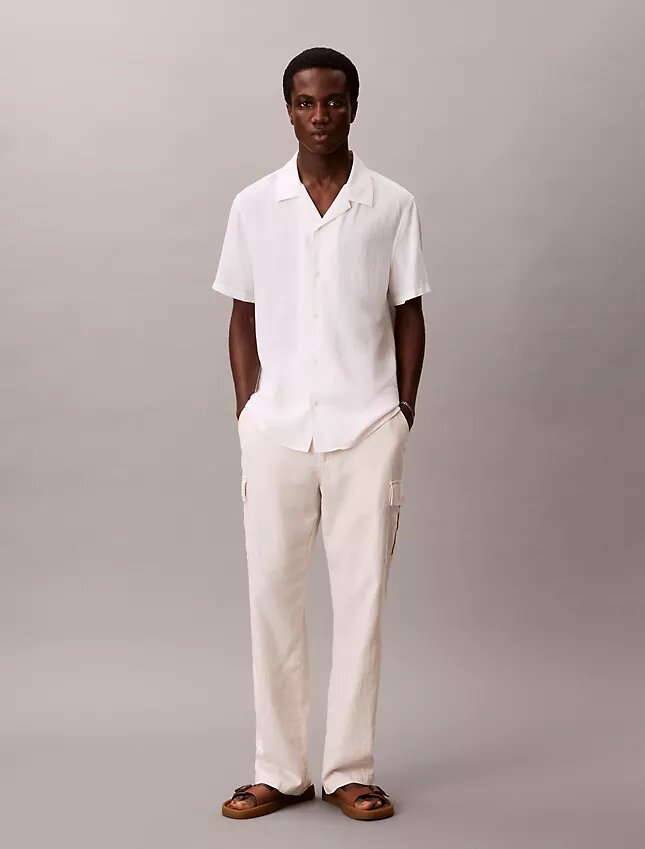 Pantalon cargo droit décontracté en lin et coton Pantalon cargo droit décontracté en lin et coton