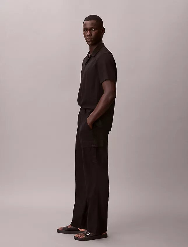 Pantalon cargo droit décontracté en lin et coton Pantalon cargo droit décontracté en lin et coton