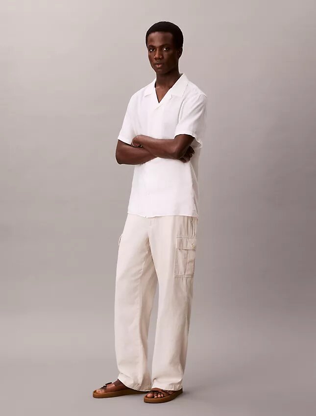 Pantalon cargo droit décontracté en lin et coton Pantalon cargo droit décontracté en lin et coton