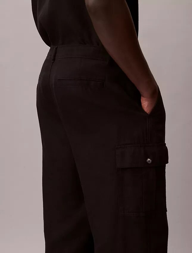 Pantalon cargo droit décontracté en lin et coton Pantalon cargo droit décontracté en lin et coton