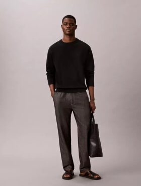 Pantalon droit en chambray à enfiler