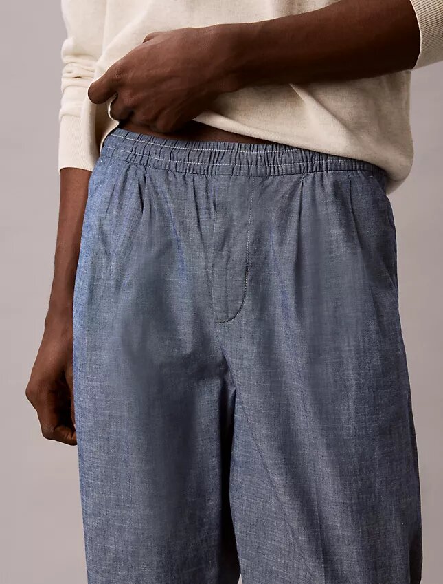 Pantalon droit en chambray à enfiler Pantalon droit en chambray à enfiler