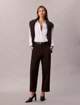 Pantalon droit en sergé de coton Cotton Stretch