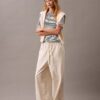 Pantalon en lin et coton avec cordon de serrage