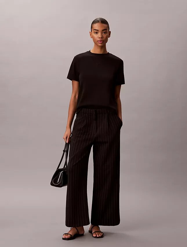 Pantalon à jambes larges en ponte rayé Pantalon à jambes larges en ponte rayé