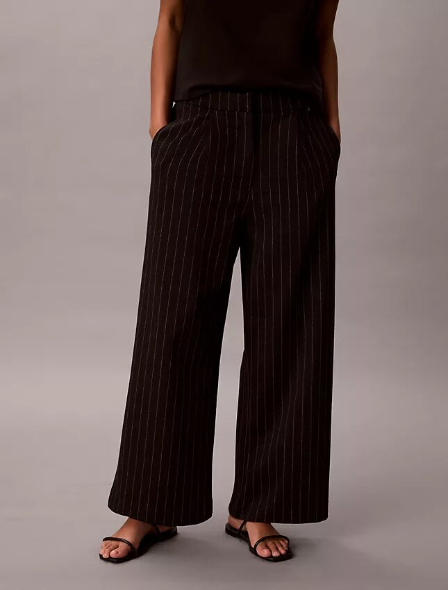 Pantalon à jambes larges en ponte rayé Pantalon à jambes larges en ponte rayé