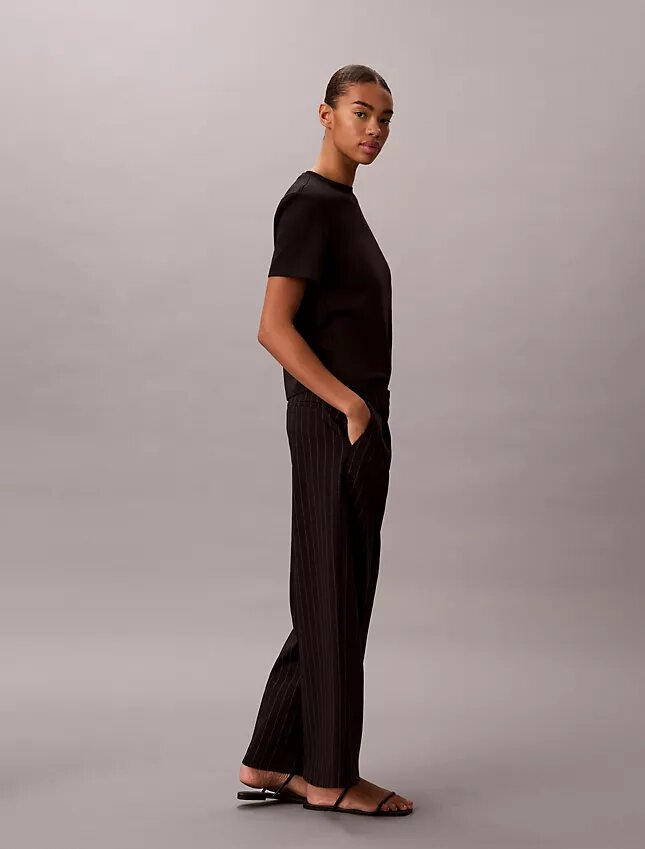 Pantalon à jambes larges en ponte rayé Pantalon à jambes larges en ponte rayé