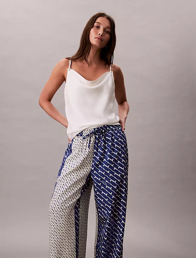 Pantalon à jambes larges en sergé de viscose imprimé Pantalon à jambes larges en sergé de viscose imprimé