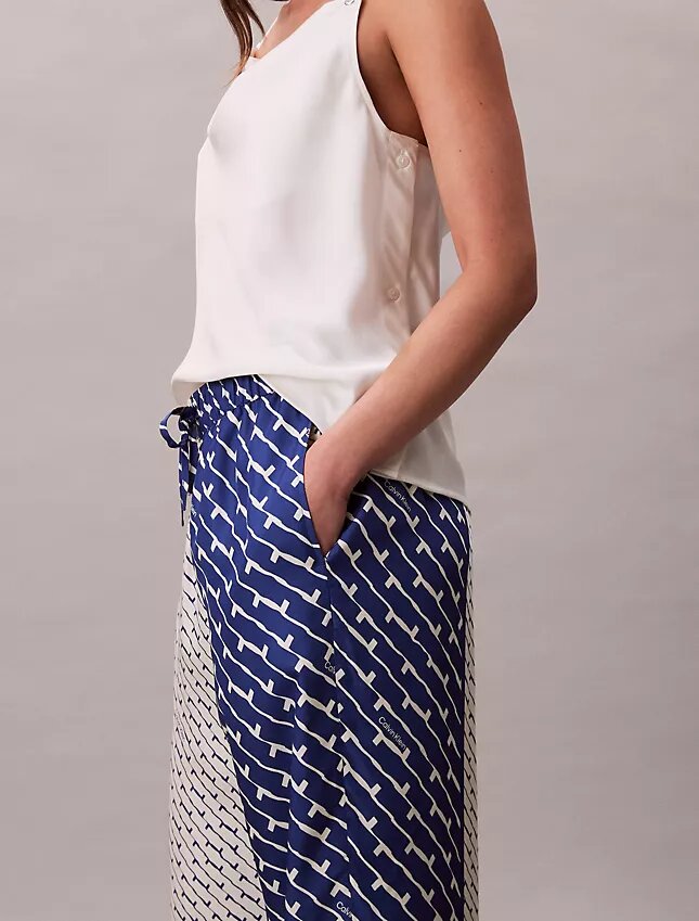 Pantalon à jambes larges en sergé de viscose imprimé Pantalon à jambes larges en sergé de viscose imprimé