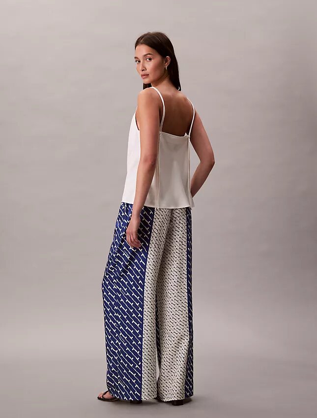 Pantalon à jambes larges en sergé de viscose imprimé Pantalon à jambes larges en sergé de viscose imprimé