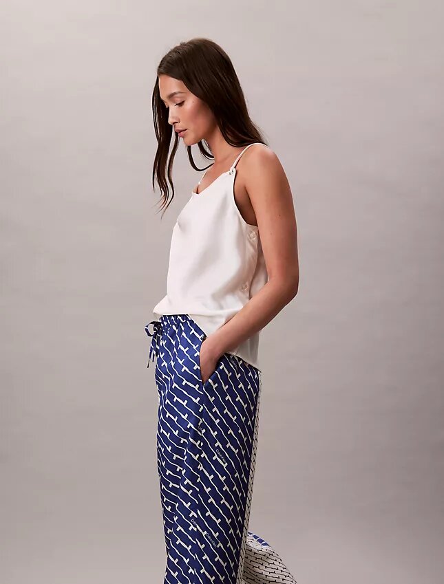 Pantalon à jambes larges en sergé de viscose imprimé Pantalon à jambes larges en sergé de viscose imprimé