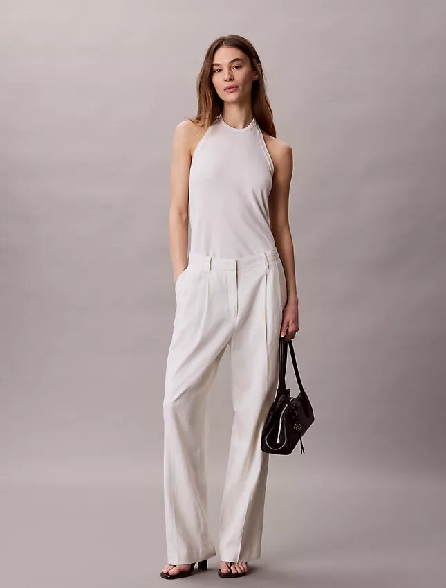 Pantalon large ajusté en mélange de lin Pantalon large ajusté en mélange de lin