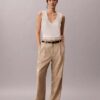 Pantalon large ajusté en mélange de lin Pantalon large ajusté en mélange de lin
