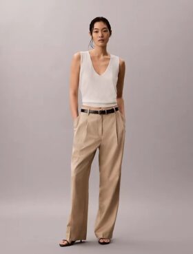 Pantalon large ajusté en mélange de lin